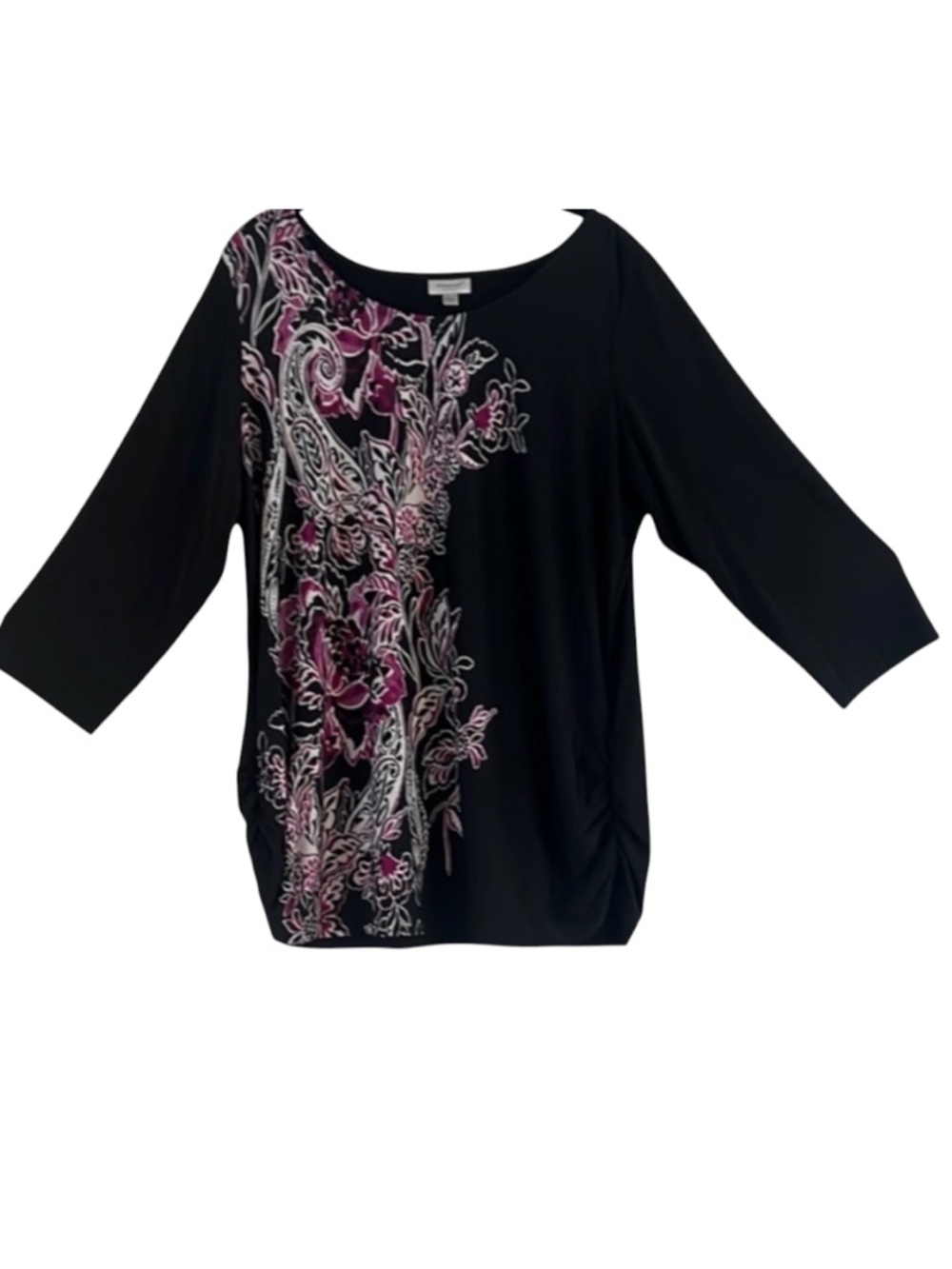 Avenue Black Purple Floral Paisley Ruched Sides Top size 14/16